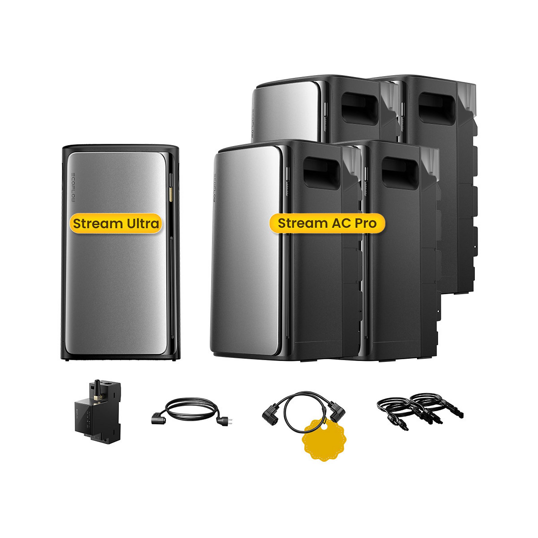 ECOFLOW STREAM Ultra und 4×AC Pro, Kabel, intelligenter Zähler Solarbatterie Schwarz